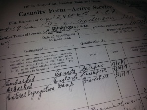 My grandfather's World War I record from the Dept. of Veteran's Affairs
